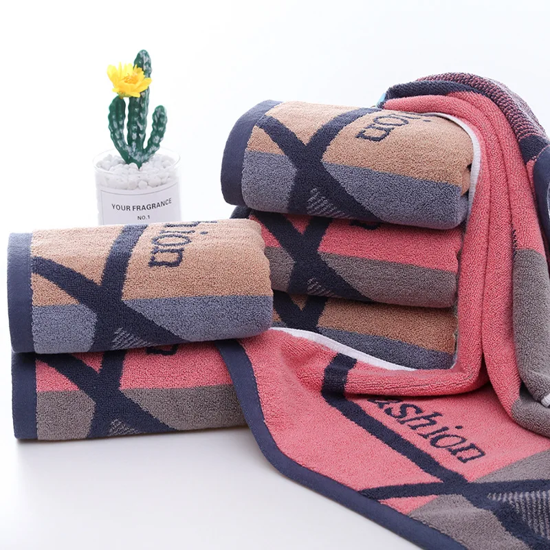 

2 Pieces Cotton Jacquard Yarn Dyed Fashion Hand Towel Soft Terry Absorbent Hand Towel 75*35 CM