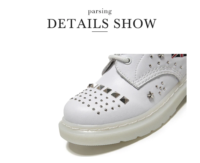 Autumn Winter Skull Rivet Women Ankle Boots White Genuine Leather Woman Boots Round Toe Lace Up Shoes Motorcycle Female Footwear