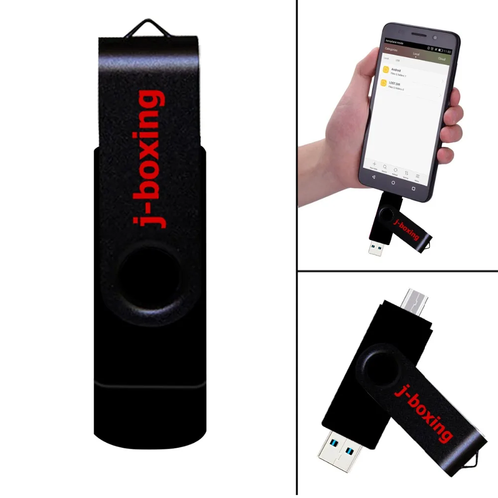 J-boxing 2 в 1 OTG USB Flash 64 ГБ 32 ГБ 16 ГБ 8 ГБ Micro USB Memory Drive металлический вращающийся флеш-диск для смартфонов Android
