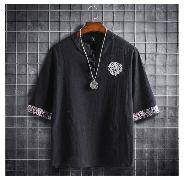 

Linen trend men's cotton and linen short-sleeved T-shirt summer cotton and linen thin T-shirt men