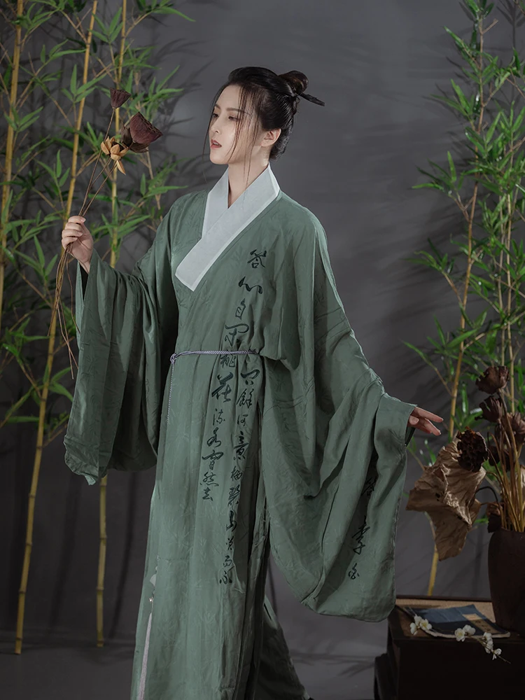 

Chinese Style Hanfu Women Men Clothing Ancient Clothes Grey Green Taoist Robe For Adult Halloween Cosplay Costumes