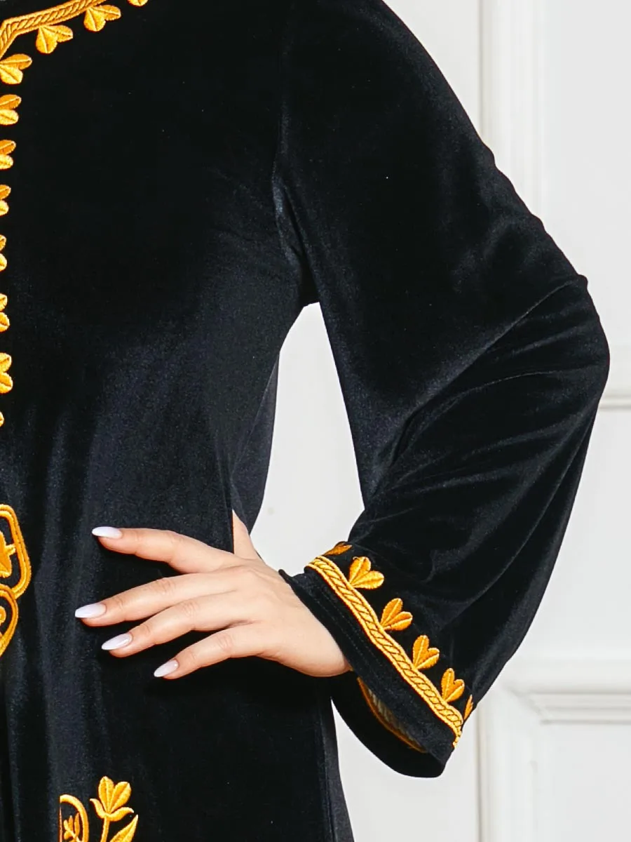 Женское бархатное платье-макси длинное платье в мусульманском стиле Осень-зима