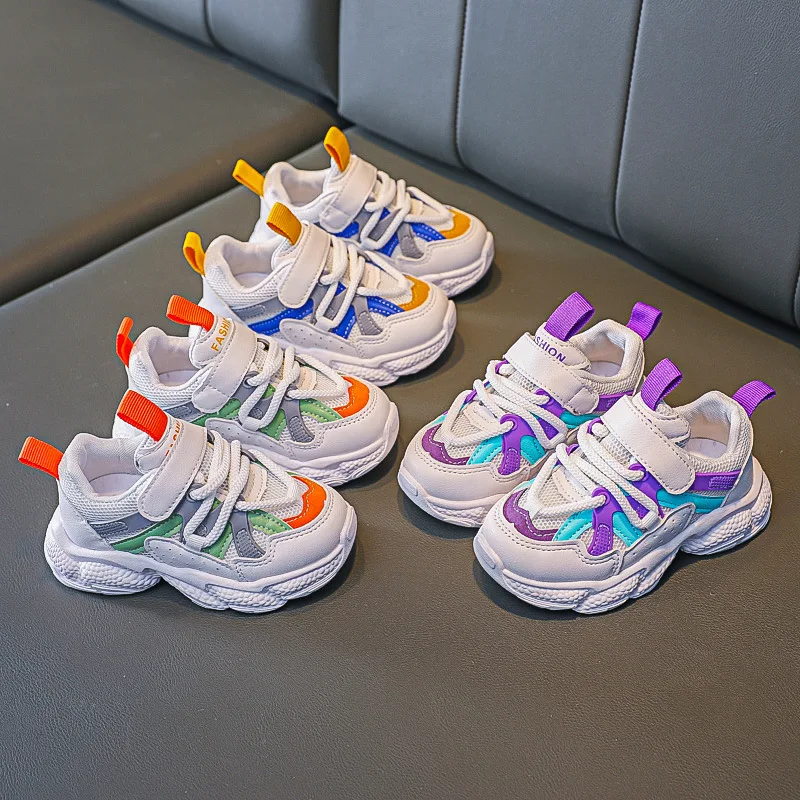

2021 Spring New Boys Trainers Mesh Girls Breathable Korean Baby Toddler Fashion Soft Bottom Children's Sports Shoes Kids E01161