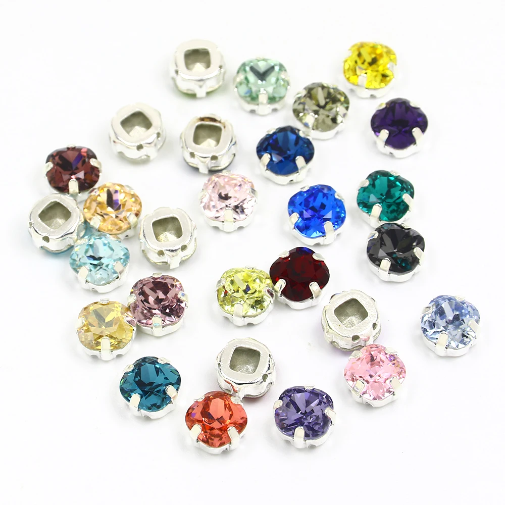 

3D Sew On Rhinestones Crystal Needlework Diamond Fat Square Pointed Back Stones With Silver Claw Women's Bag With Rhinestones