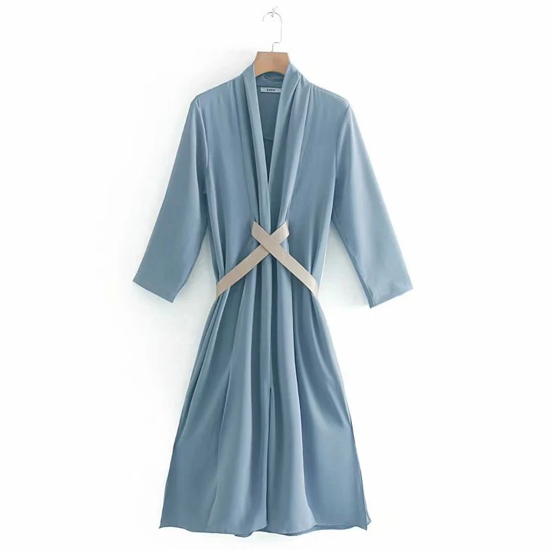 Женское драпированное платье с поясом ZA повседневное однотонное v образным