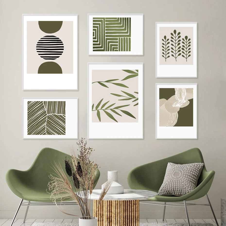 

Abstract Green Line Geometric Leaves Canvas Painting Nordic Poster Picture Wall Prints Art Living Room Bedroom Modern Home Decor