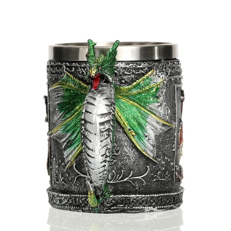 

1Pcs Royal Dragon Mug Serpent Medieval Beer Stein Dragon Skeleton Ossuary Goblet Wine Chalice Resin Body Stainless Steel Liner