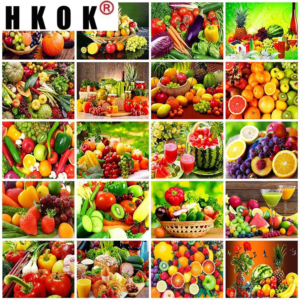 

HKOK 5D Diamond Painting Fruit Cross Stitch Rhinestone Pictures Full Square Diamond Embroidery Kitchen Home Decoration