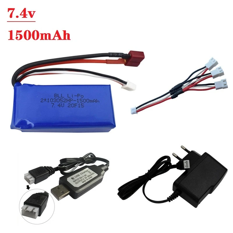 

7.4V 1500mAh Battery + 7.4v Charger for A949 A959-B A969-B A979-B K929-B Remote Control Car 2s LiPo Battery for Wltoys car Parts
