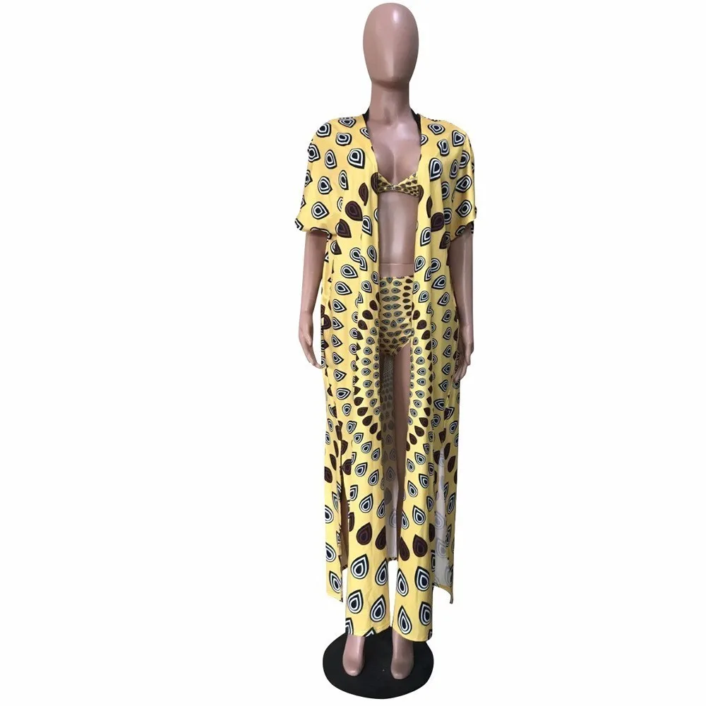 

Bikini 2021 3PCS Sets Swimwear Women Sexy Print Beach Wear High Waist Bandage Bikini Set Swimsuit+Cover Up Candigan Bathing Suit