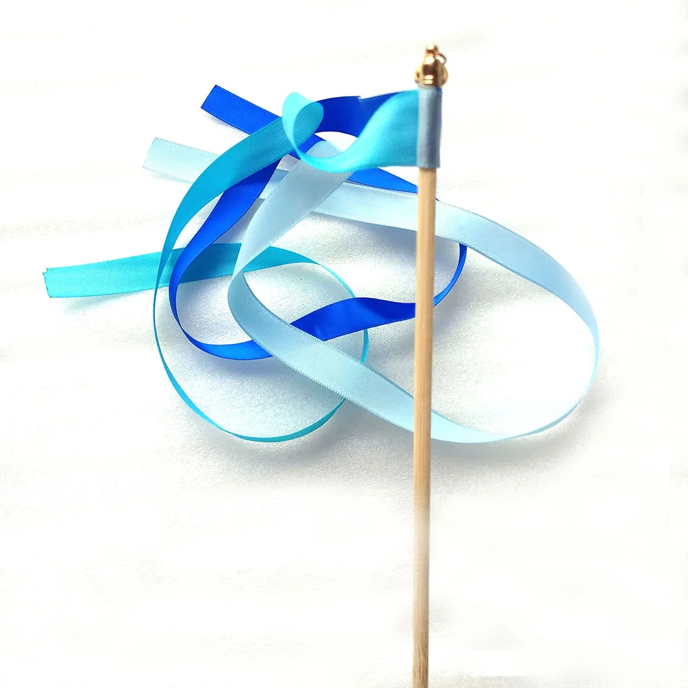 50 шт./лот три разных синих свадебных ленты палочки с золотой лентой колокольчиком
