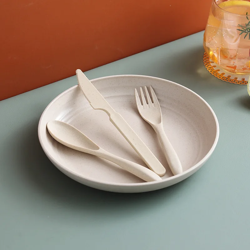 

Wheat Straw Cutlery Plate Set Creative Household Cutlery Plate Knife Fork Spoon Four-piece Diner Plate Dishes Dinner Plate Set