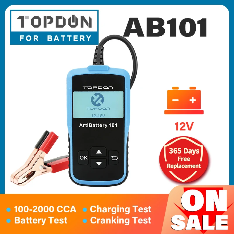 TOPDON AB101 автомобиля Батарея Тесты er 12V 2000CCA батареи автомобильной анализатор Авто