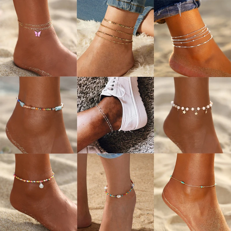Браслеты на ногу Многослойные женские анклеты в богемном стиле с принтом океана