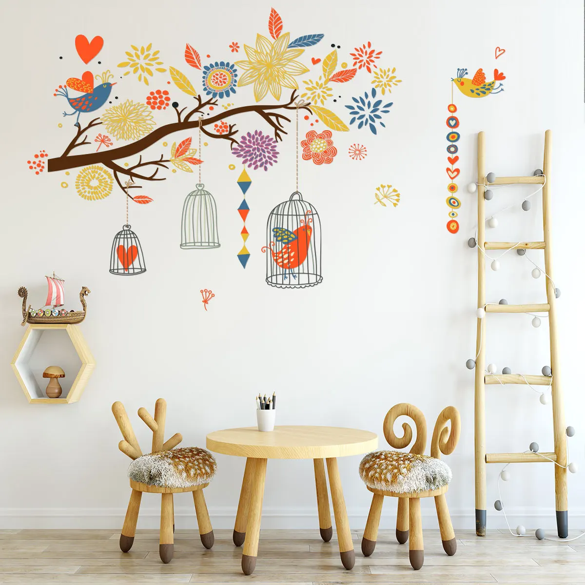 

Colorful Tree Birds Cage Wall Stickers Home Room Decoration Poster Bedroom Wallpaper Wall Furniture Door House Interior Decor