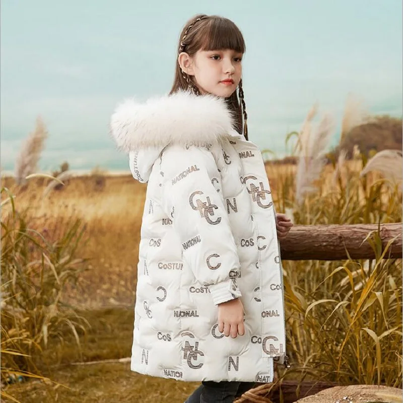 

Winter 5-17Yrs Teenage Children's Down Jacket Girls Long 2021 Windproof Hooded Thickened Warm 90% Down Coat For Girls Clothes