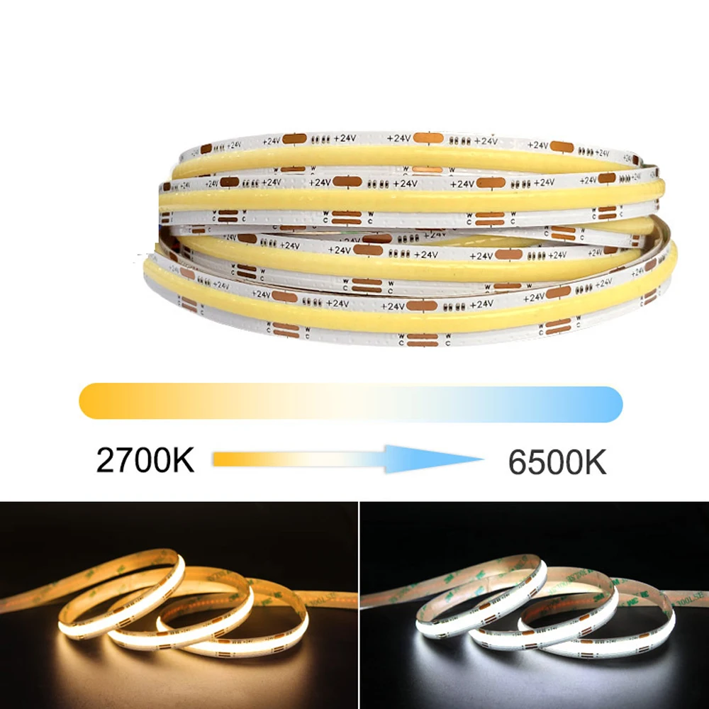 

50m COB CCT LED Strip 2700k-6500k Dimmable LED Flexible Tape 576 leds/m High Density 10mm Led Light RA90 Linear Strip DC24V