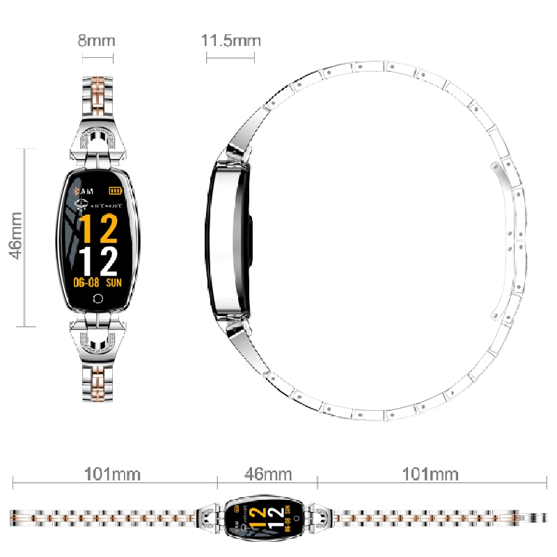 

H8 fashion smart bracelet for women IP67 waterproof heart rate blood pressure fitness multi-sport lady Bluetooth smartwatch