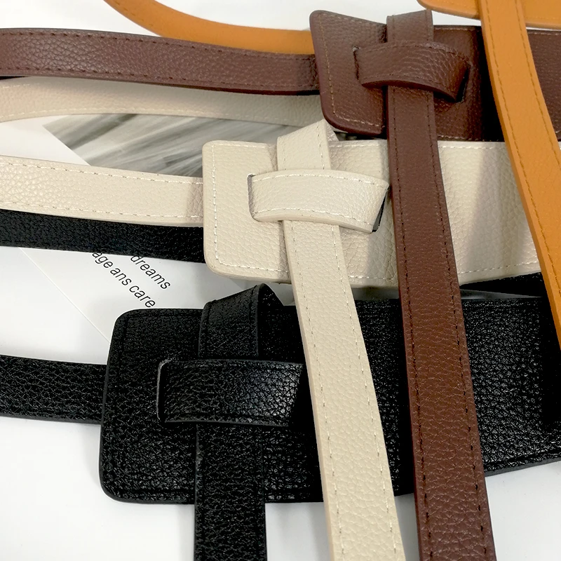 

Designer belts for women high quality knot soft pu leather long cummerbunds wide coat ceinture femme dress waistband cintos