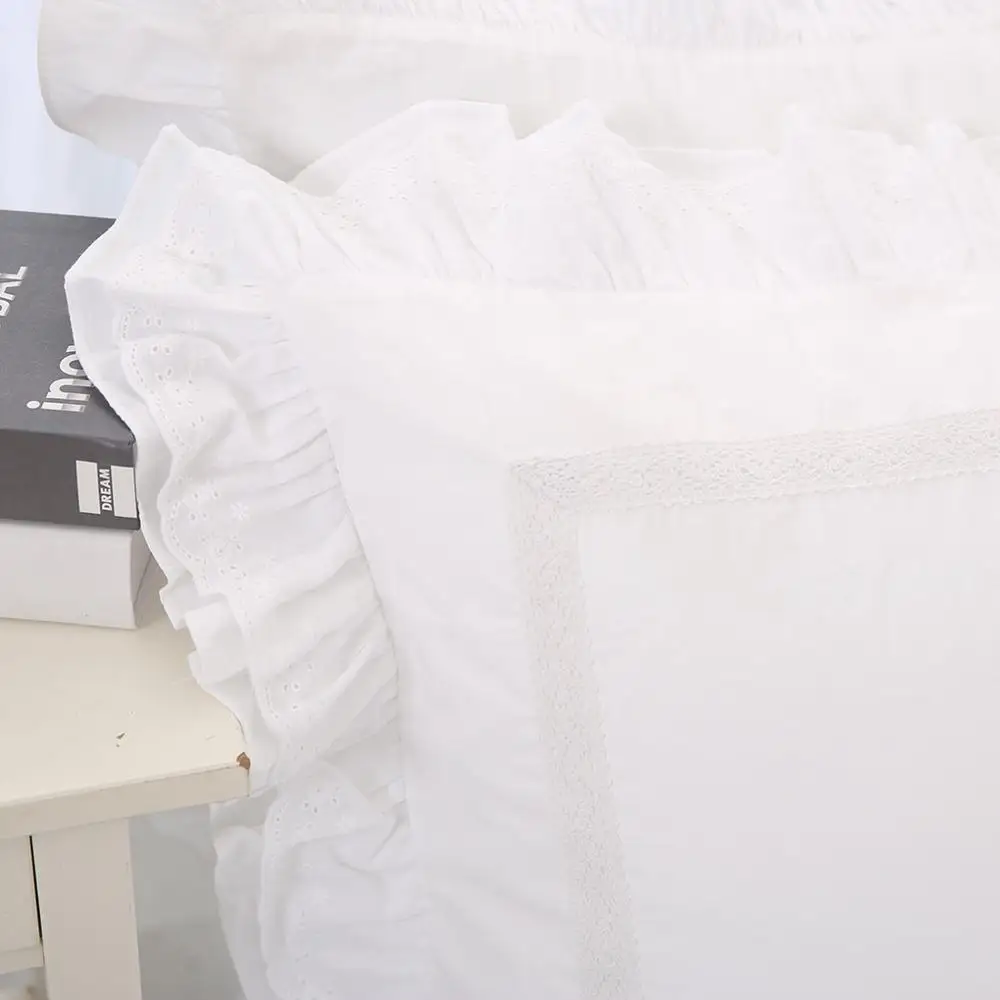 Корейская наволочка принцессы из чистого хлопка с вышивкой и оборками Белая