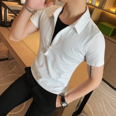 Мужская приталенная летняя толстовка с коротким рукавом полосатая рубашка в