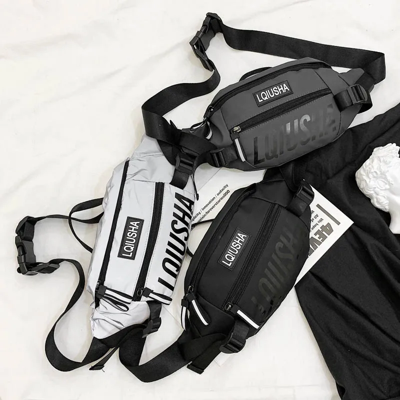

Belt Bag Men Daily Chest Phone Pouch Canvas Waist Bag 2020 Cool Men Bags Reflection Material Fanny Pack Boy Bum Purse New Wave