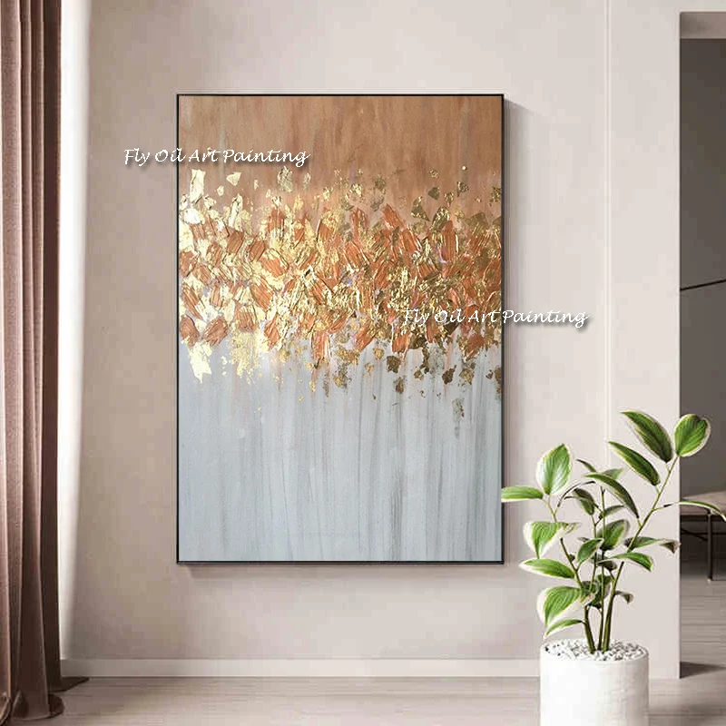

Unframed Handmade Gold Foil Texture Abstract Modern Wall Art Oil Painting Canvas Home Wall Decor For for living room