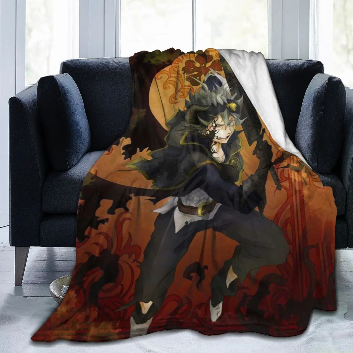 Одеяло с 3D-принтом аниме, ретро постельное белье, мягкое квадратное шерстяное покрывало для пикника с черным клевером