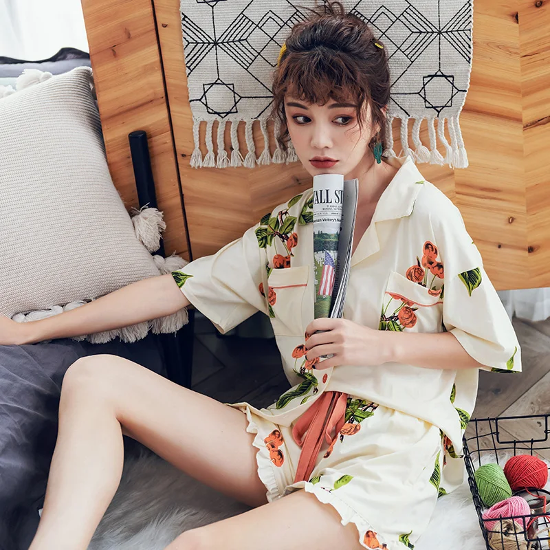 Пижама женская хлопок с карманами и цветочным принтом | Женская одежда