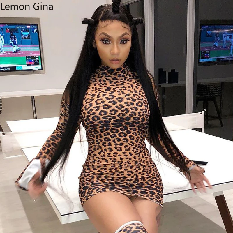 Lemon Gina женские элегантные леопардовые платья миди с вырезами длинным рукавом