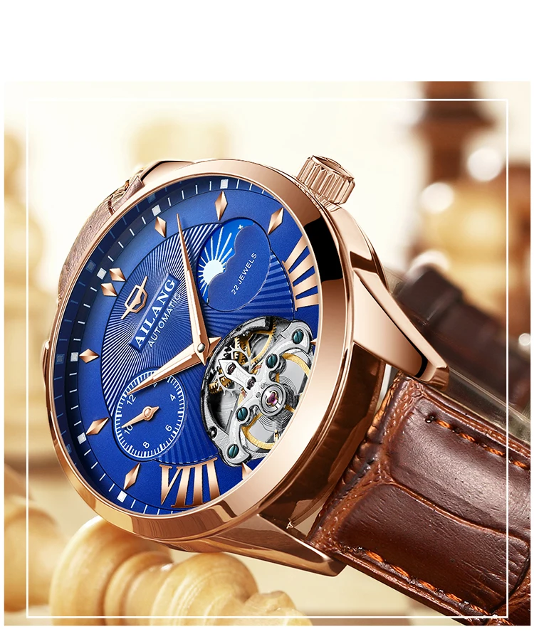 AILANG качественные мужские часы Tourbillon Мужские солнцезащитные/лунные фазный автоматический швейцарские дизельные часы Механ