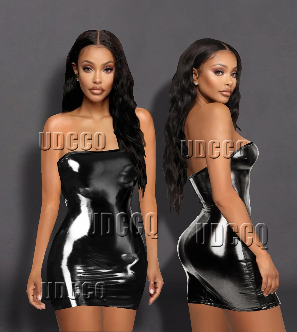 Сексуальное нижнее белье из ПВХ с металлическим блеском без бретелек