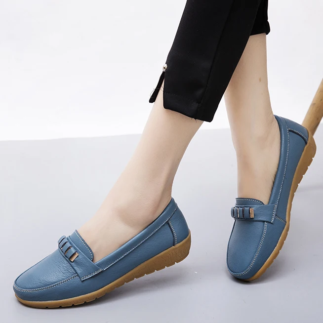 

Fashion Genuine Leather Nurse Casual Shoes Women Spring Slip-on Platform Mother Loafers Ladies Non-slip Walking Big Size Shoes