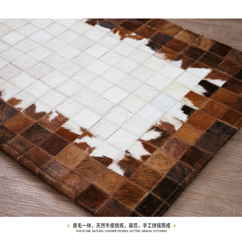Лоскутный коврик из натуральной воловьей кожи в американском стиле напольный
