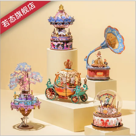 

2020 DIY 3D Wooden Jigsaw music box toy assembly model making kit children children adult birthday gift toys