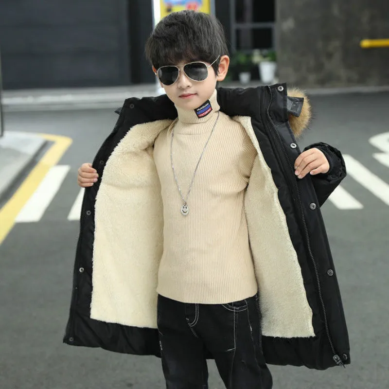 

2020 new children's snowsuit parka for Boys faux fur coat kids clothing winter cotton jacket big child thick Plus velvet clothes