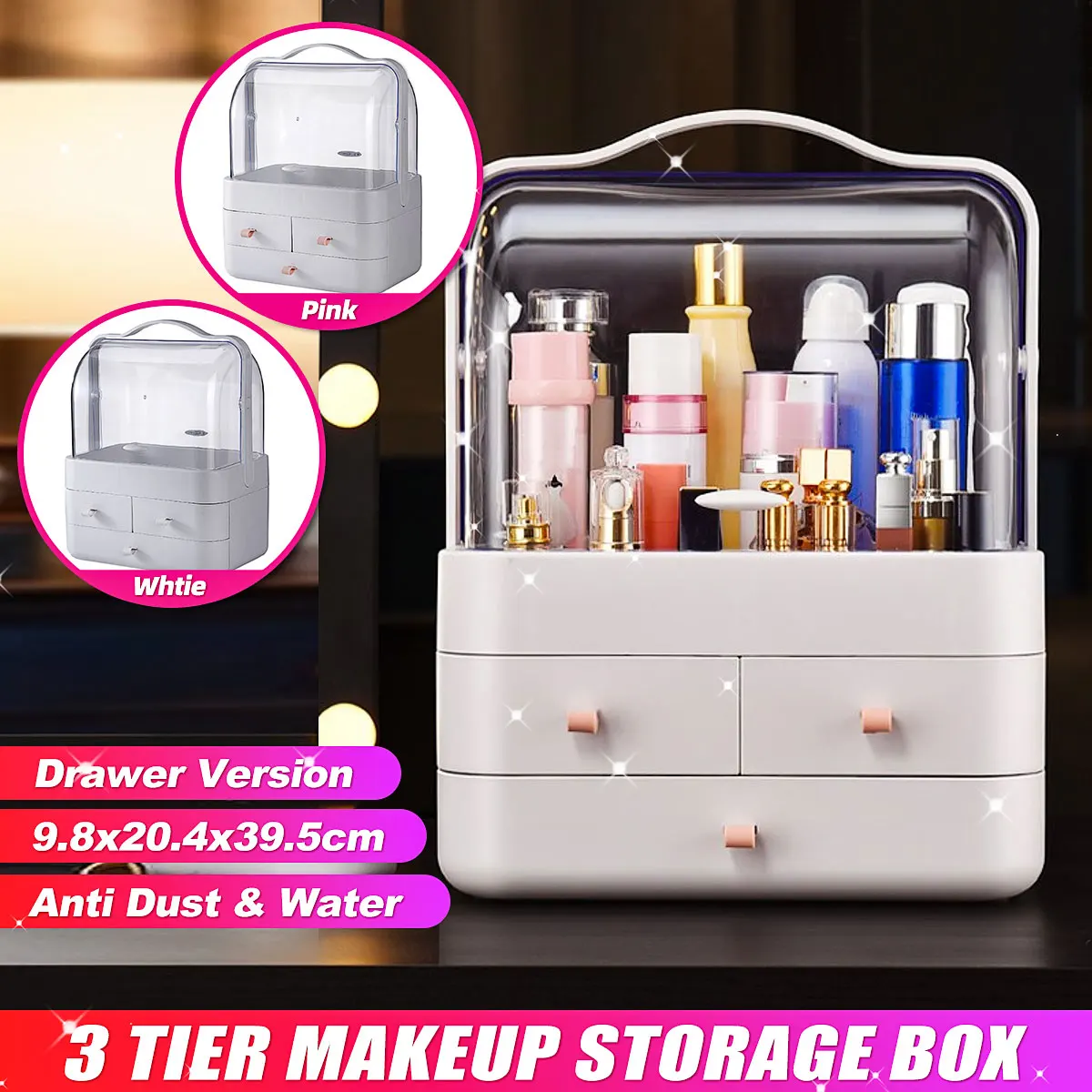 Fashion Large Makeup Dustproof Waterproof Cosmetics Storage Box Rack Desktop Skin Care Products Lipstick Beauty Storage Drawer