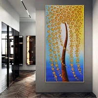 modern oil painting printed on canvas golden yellow rich tree flower plant art posters and prints wall picture for living room