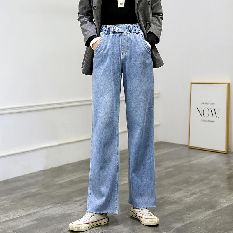 

Джинсы женские с широкими штанинами, модная винтажная одежда в стиле Харадзюку, хлопковые мешковатые джинсовые брюки с эластичным поясом, с...