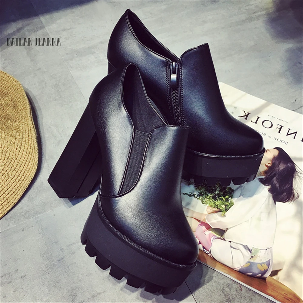 Женские туфли на очень высоком каблуке ботинки низком водонепроницаемые Модные