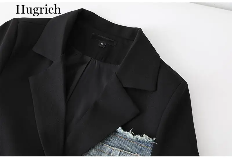

Spring and Autumn Women's Jacket Fashion Loose Denim Stitching Asymmetrical Contrast Color Top Women's Clothes Blazer Oversized