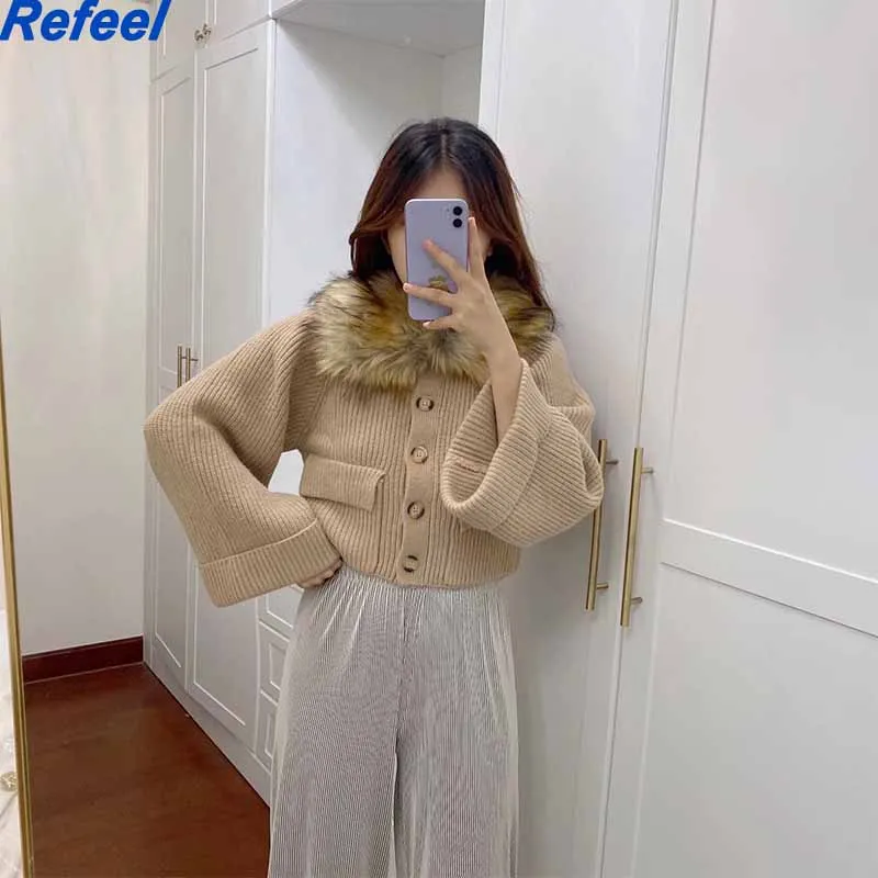 

Женский вязаный кардиган ZA, винтажный свитер с длинным рукавом и искусственным мехом в стиле пэчворк, верхняя одежда, шикарные топы