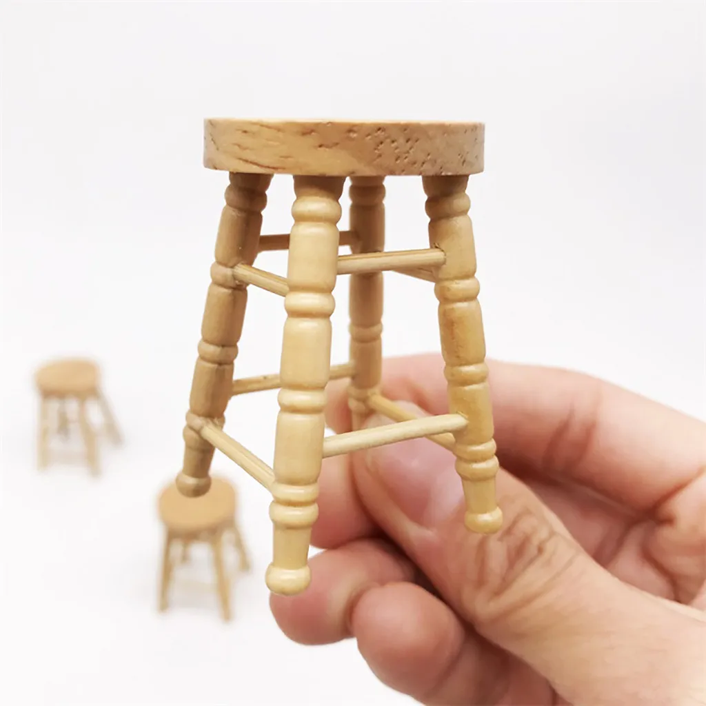 

1/12 Simulation Mini Dollhouse Furniture Miniature Toys Dolls Kids High Stool Wooden Color Living Room Toy Furniture Set#4