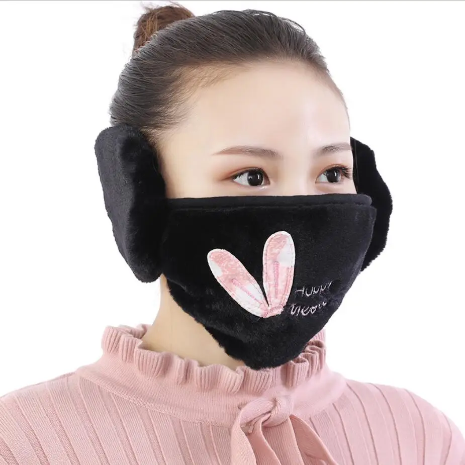 Cute girls winter warm masks Ear protect lady's anti-pollution mouth mask Cycling Wearing Earmuff Windproof Mask women Anti-Dust