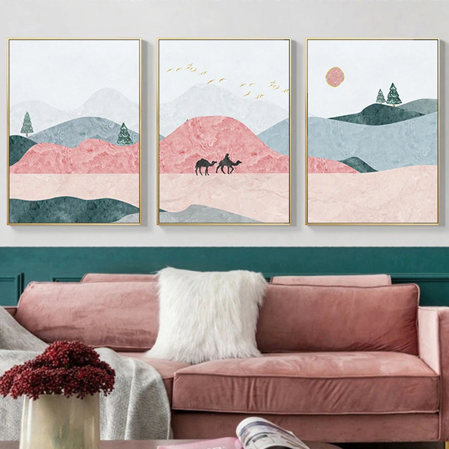 

Nordic Posters And Prints Sun Bird Desert Camel Minimalism Abstract Wall Art Canvas Painting Wall Pictures For Living Room Decor