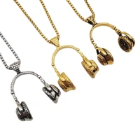 316l stainless steel music fan 3d headphone pendant necklaces mens hip hop rock earphone fashion necklace women jewelry gift