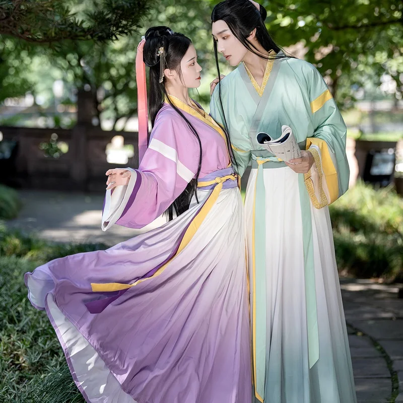 

2020 Women Chinese Traditional Couples Hanfu Costume Lady Stage dance Cosplay Dress Embroidery Princess Folk Dance Clothing