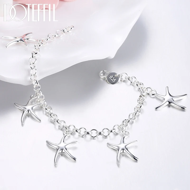 

DOTEFFIL 925 Sterling Silver Five Starfish Pendant Bracelet For Woman Charm Wedding Engagement Fashion Party Jewelry