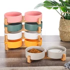 Кормушка керамическая с деревянной подставкой, миска для кошек и собак дюйма, для кошек и маленьких собак