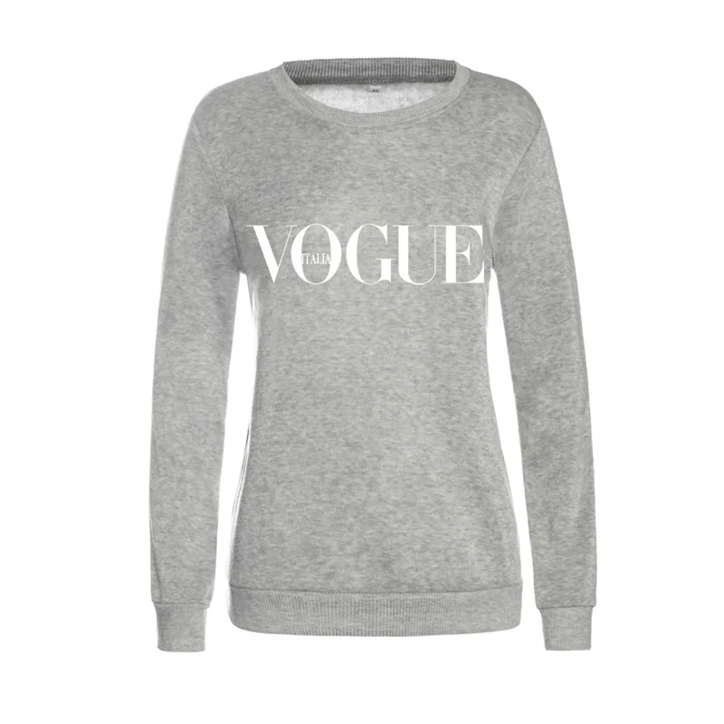 Gray XUNASHOW осенне-зимние флисовые толстовки для женщин, пуловер VOGUE с принтом букв, топы - Цвет: Gray